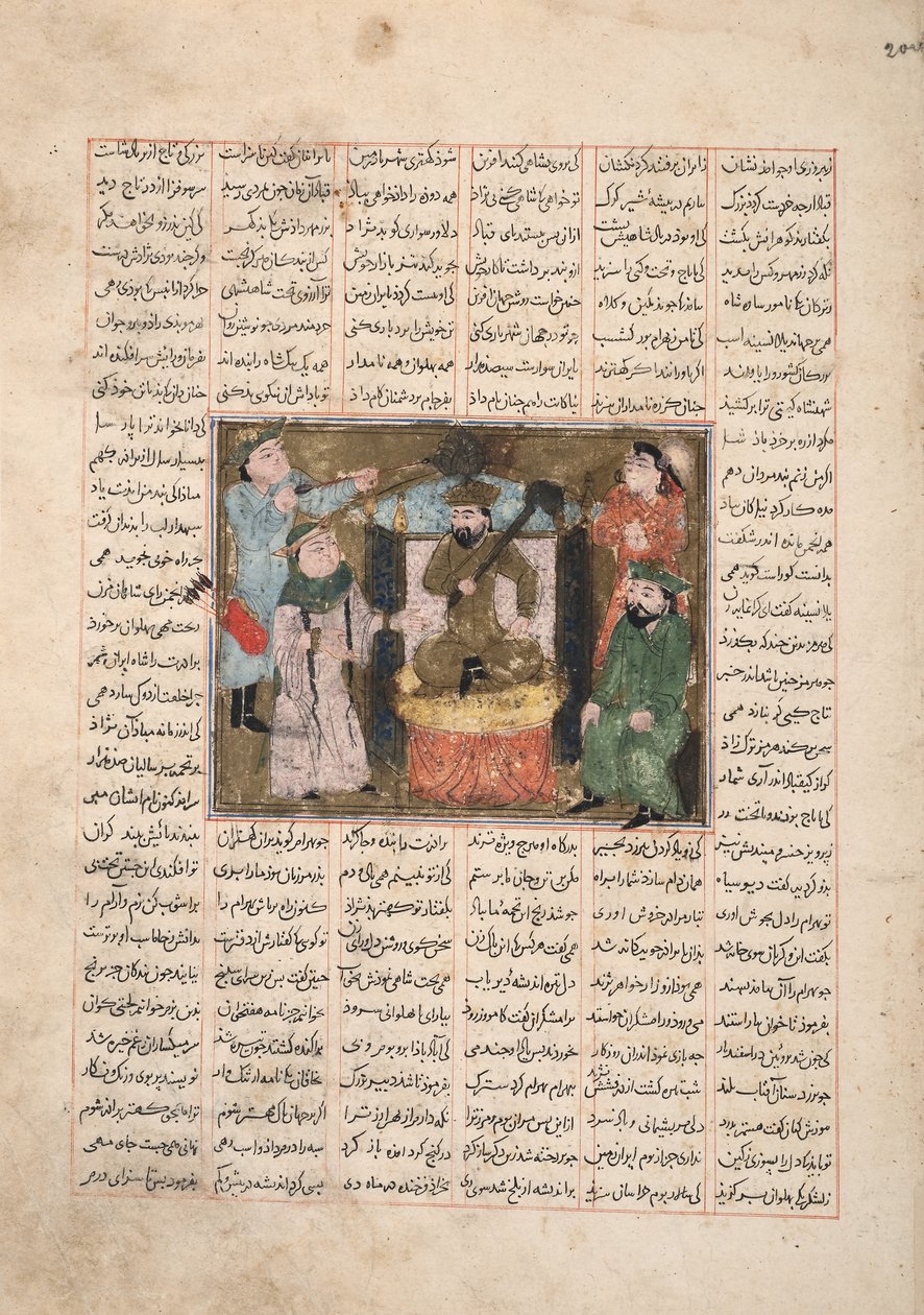 Gordiyeh adviseert haar broer Bahram Chubineh om niet naar de Perzische troon te streven, c.1330 door Persian School