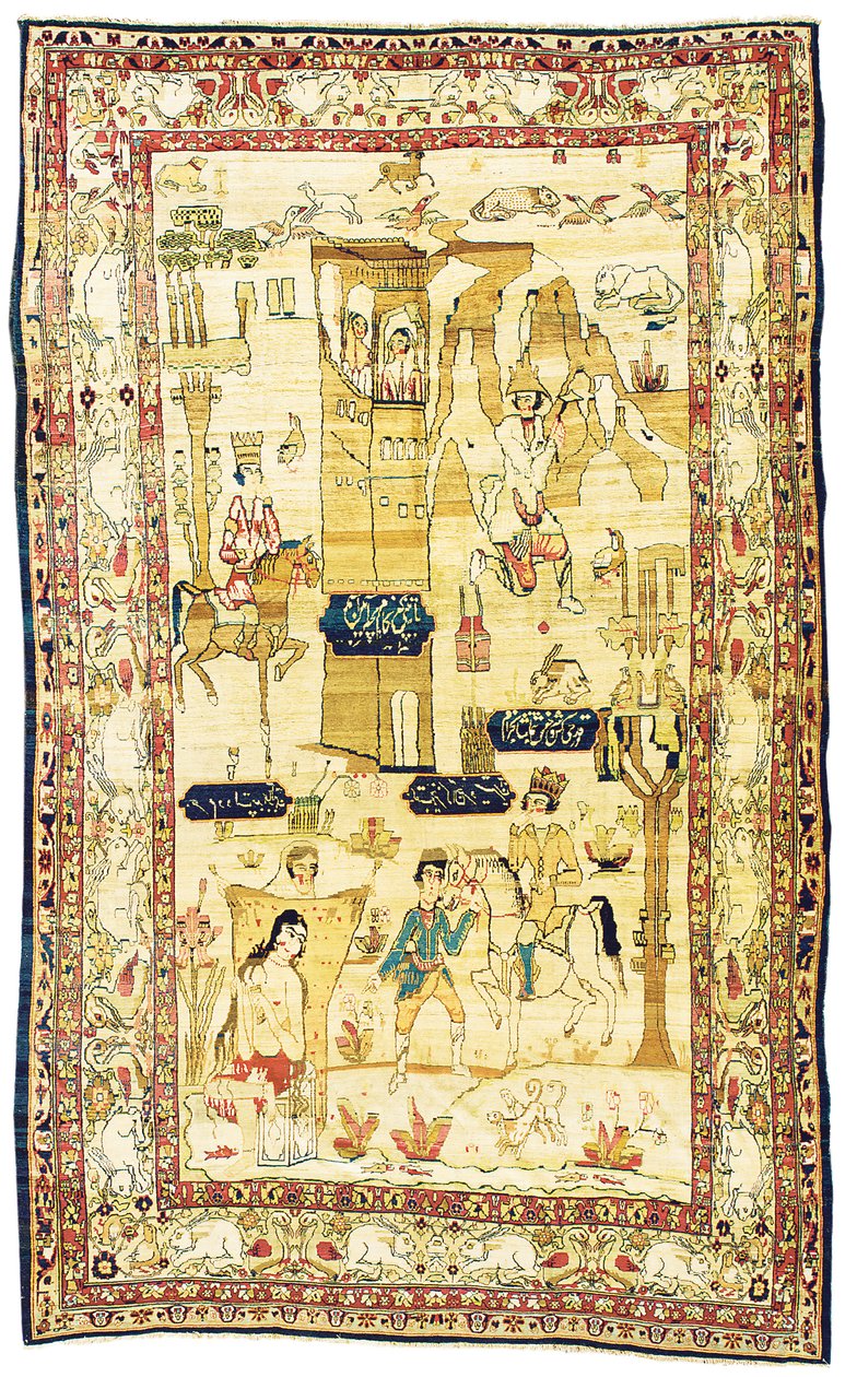 Kirman tapijt met afbeelding, ca. 1860 (textiel) door Persian School
