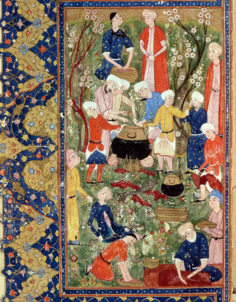Een Maaltijd Voorbereiden, illustratie uit een episch gedicht door Hafiz Shirazi, Safavid door Persian School