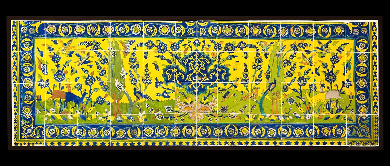Tegels met een natuurlijke scène, uit Isfahan, Iran, waarschijnlijk ca. 17e eeuw door Persian School