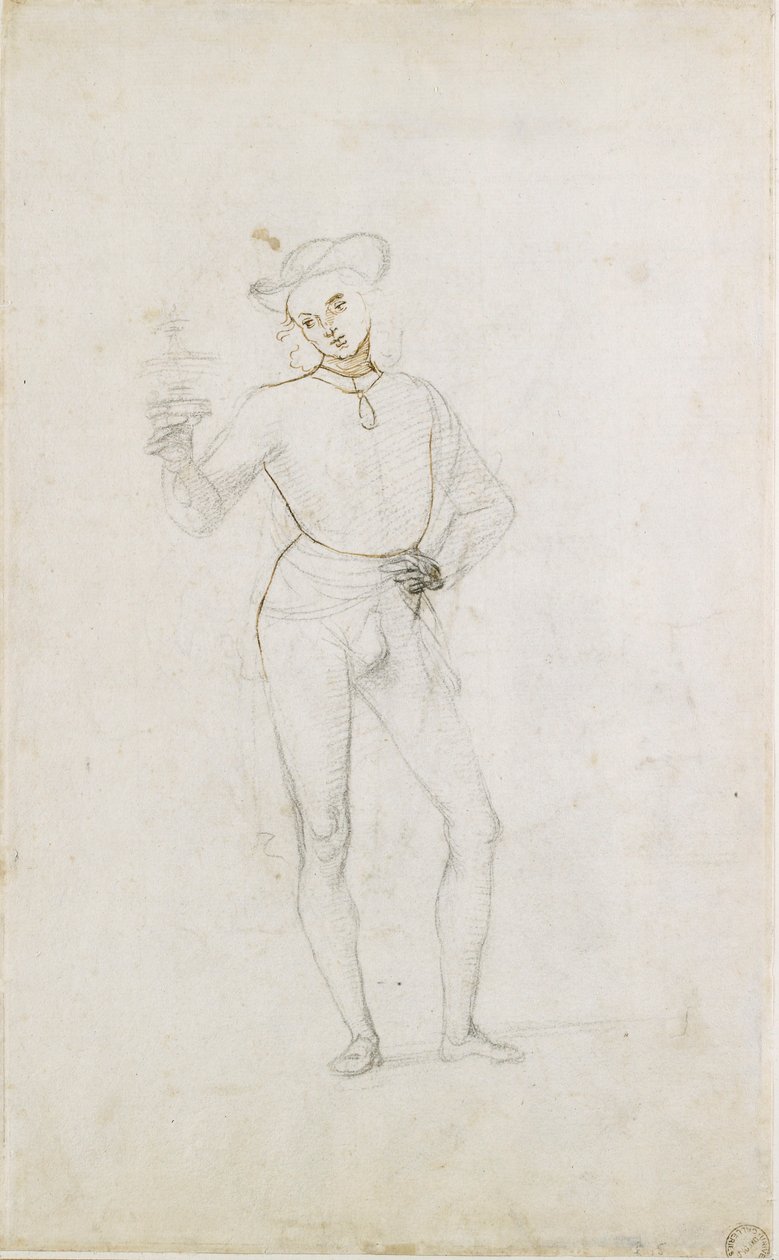 Een Studie voor een Figuur in een Aanbidding van de Wijzen, ca. 1470-1520 door Perugino