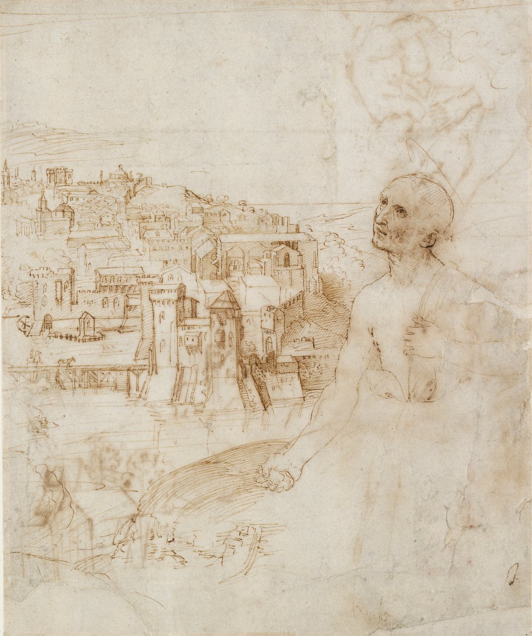 Uitzicht op de stad Perugia, met de boetvaardige St. Jerome op de voorgrond door Perugino