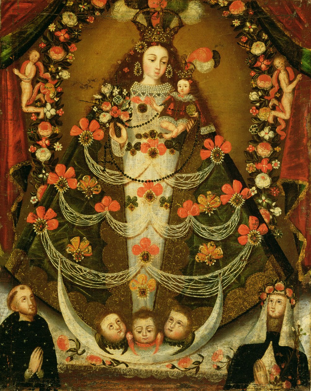 Maagd van Pomata met St. Nicolaas van Tolentino en St. Rosa van Lima (1586-1617) door Peruvian School
