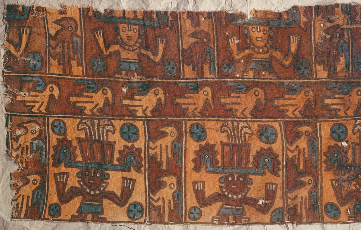 Stof met goden en vogels, Tiahuanaco Cultuur door Peruvian School