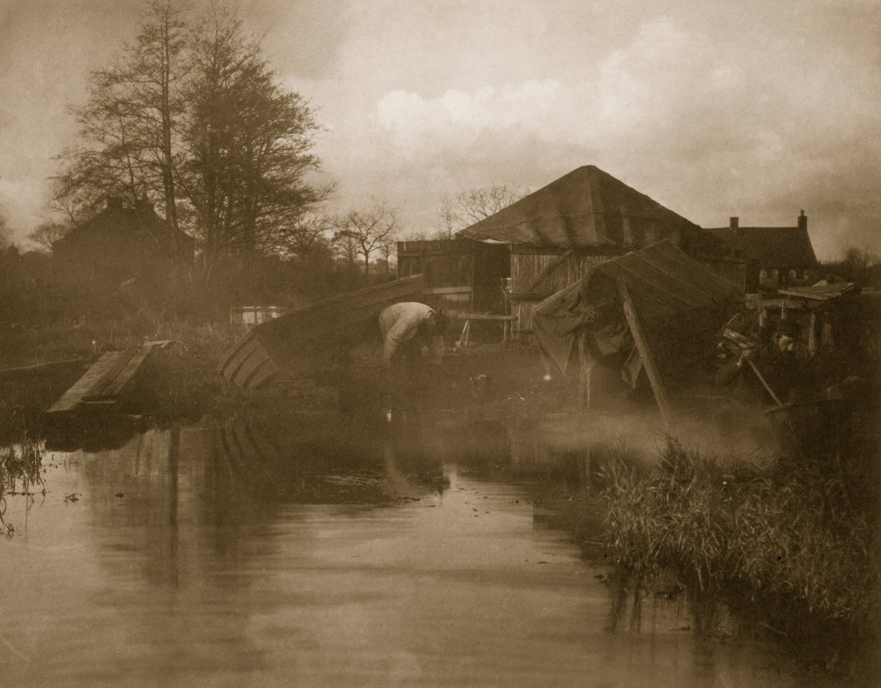Een Norfolk Bootwerf, Leven en Landschap op de Norfolk Broads, ca. 1886 door Peter Emerson und Thomas Goodall