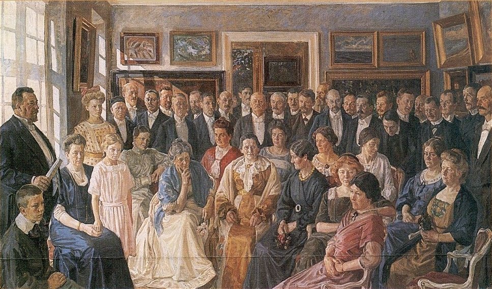 Schilderij van de inauguratie van het Faaborg Museum in 1910 door Peter Marius Hansen