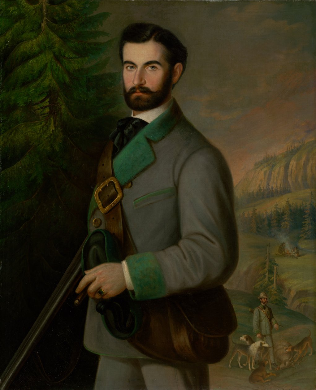 Portret van Zoltán Zmeškal in jachtkleding door Peter Michal Bohúň