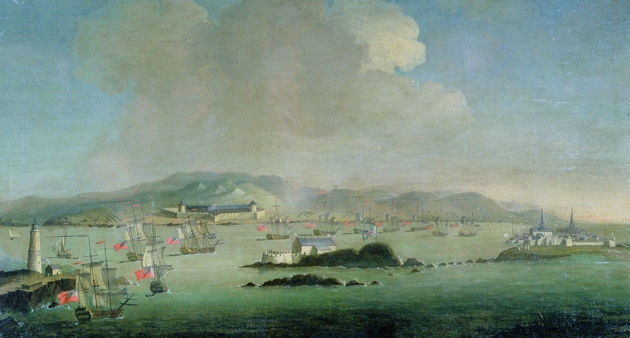 Een zeeslag voor de kust van Louis Berg, Canada door Peter Monamy