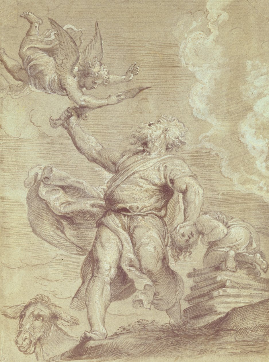 Abrahams offer van Isaac, naar Titiaan door Peter Paul Rubens