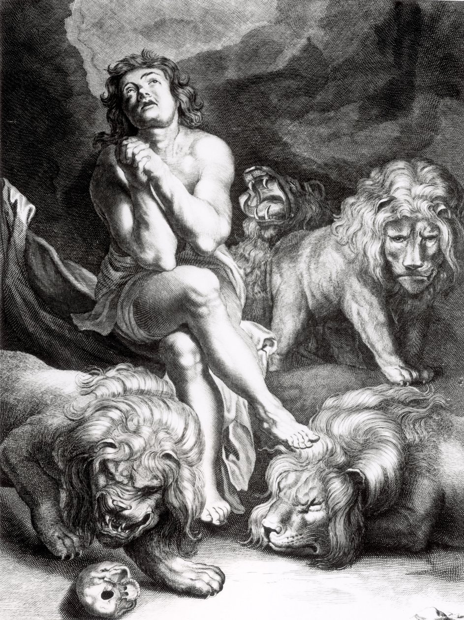 Daniel in de leeuwenkuil, gegraveerd door Abraham Blooteling (1640-90) door Peter Paul Rubens