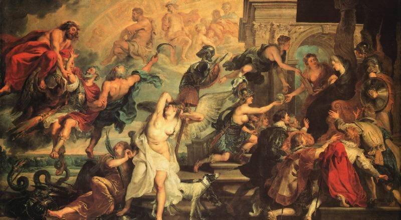 De apotheose van Hendrik IV en de proclamatie van het regentschap van Marie de Médicis door Peter Paul Rubens