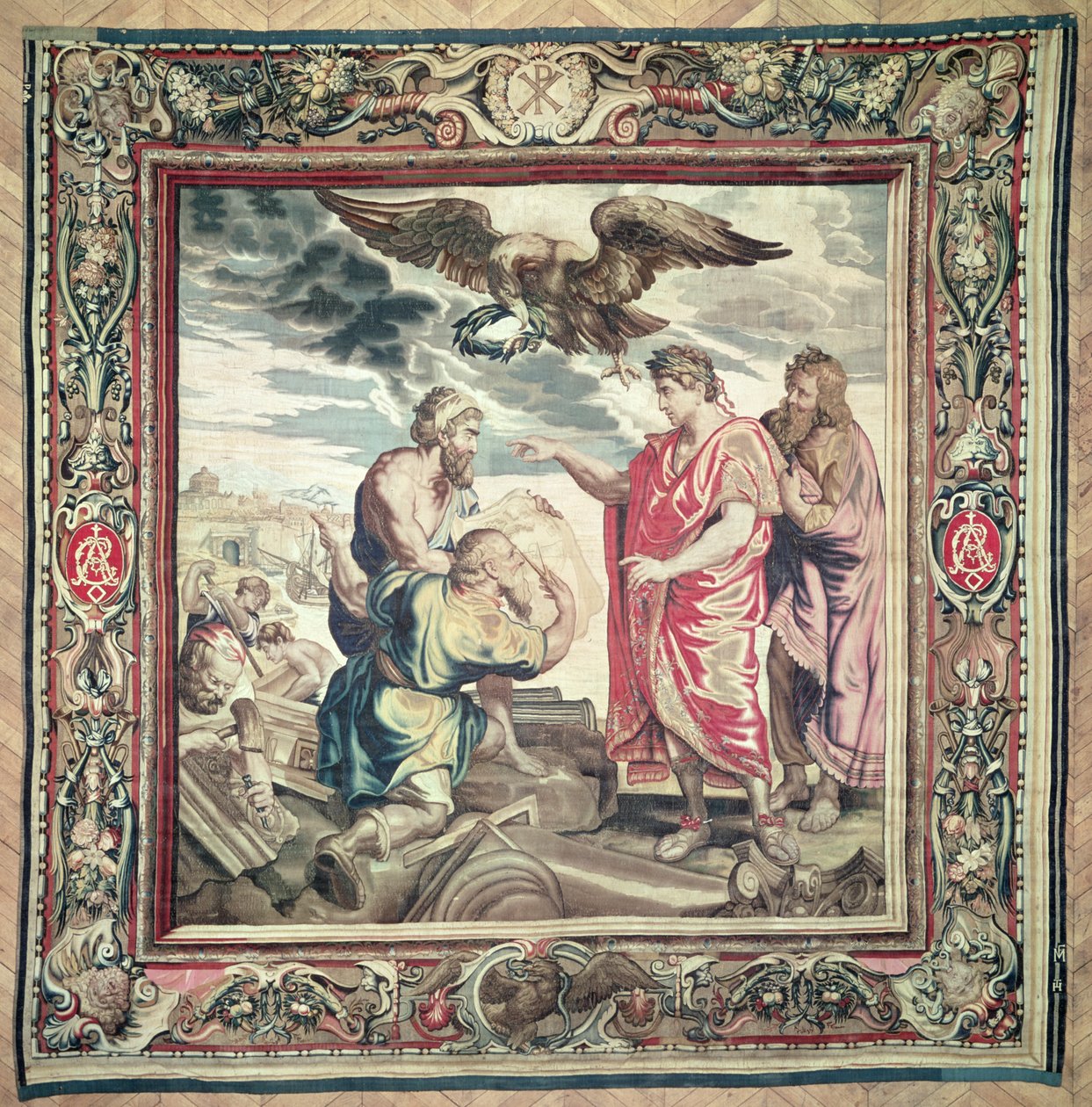 De stichting van Constantinopel, uit de serie De Geschiedenis van Keizer Constantijn, door Philippe Maecht en Hans Taye, Ateliers du Faubourg Saint-Marcel, voor 1663 door Peter Paul Rubens