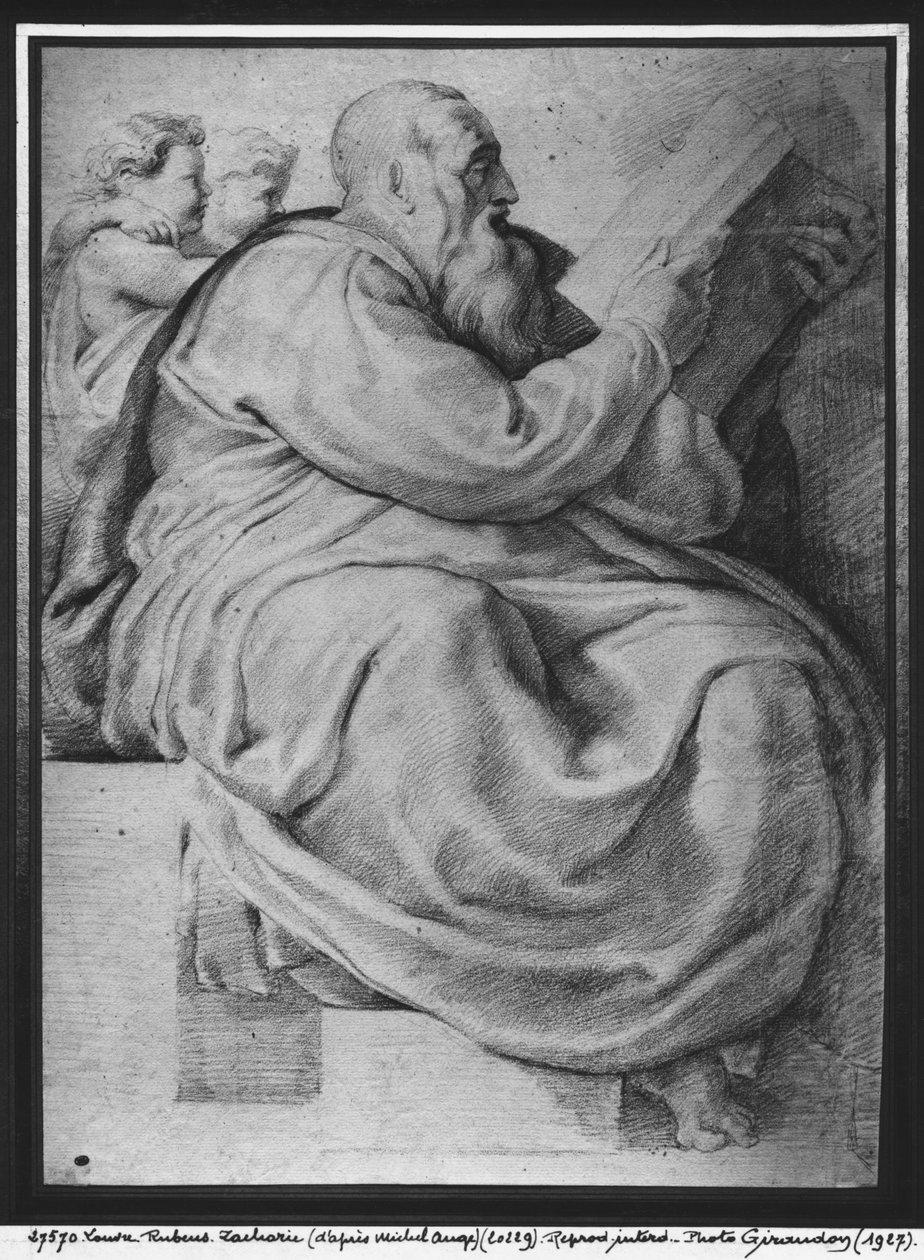 De Profeet Zacharias, naar Michelangelo Buonarroti (1475-1564) door Peter Paul Rubens