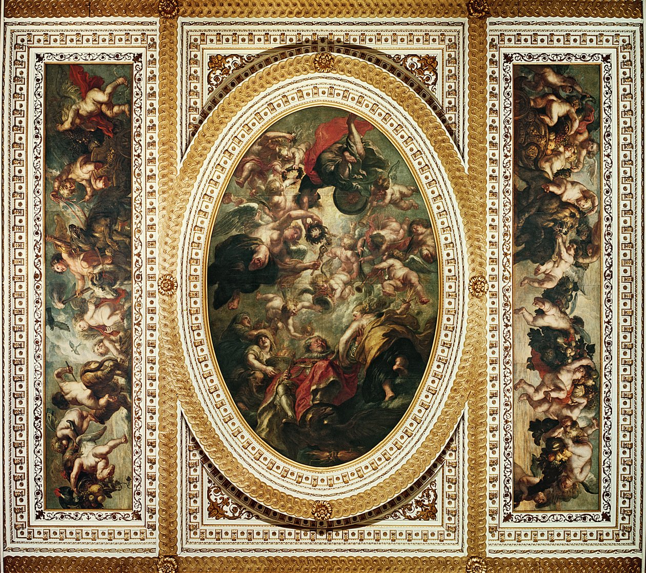 Het plafond van Whitehall: De apotheose van James I, 1632-34 door Peter Paul Rubens