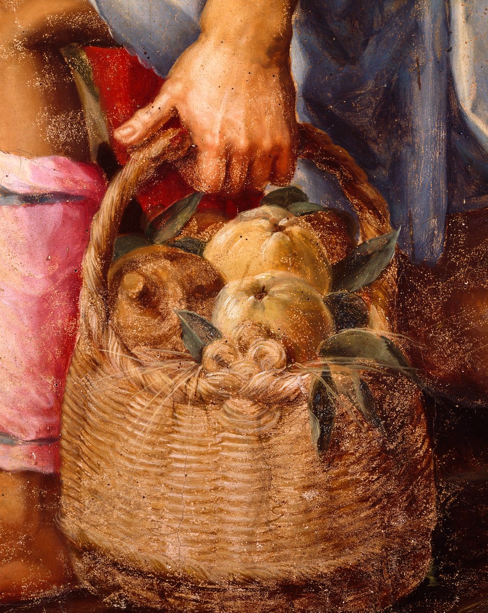Mand met fruit, detail van Aanbidding van de herders door Peter (1548 1628) Candid