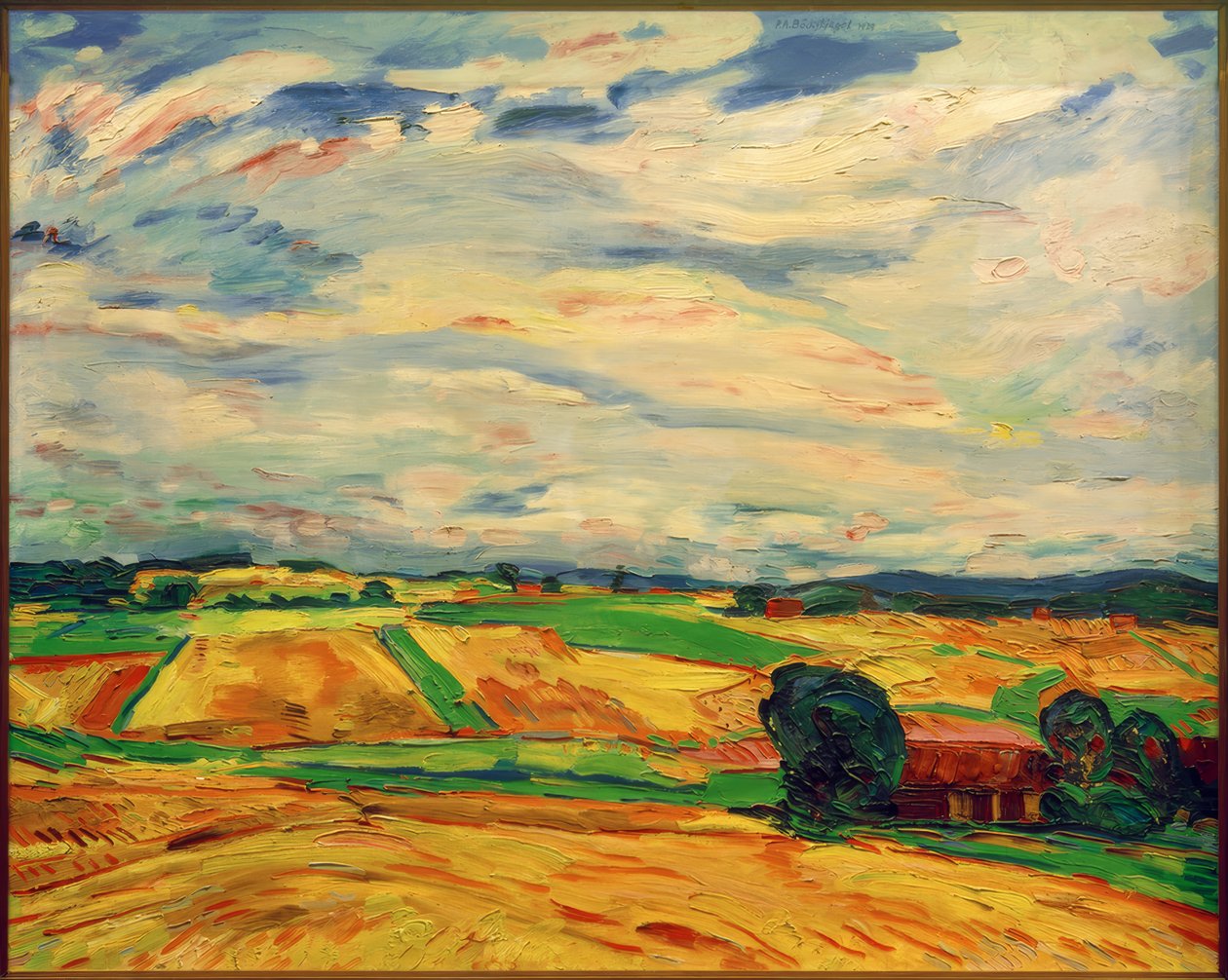 Landschap met oogstvelden door Peter August Böckstiegel