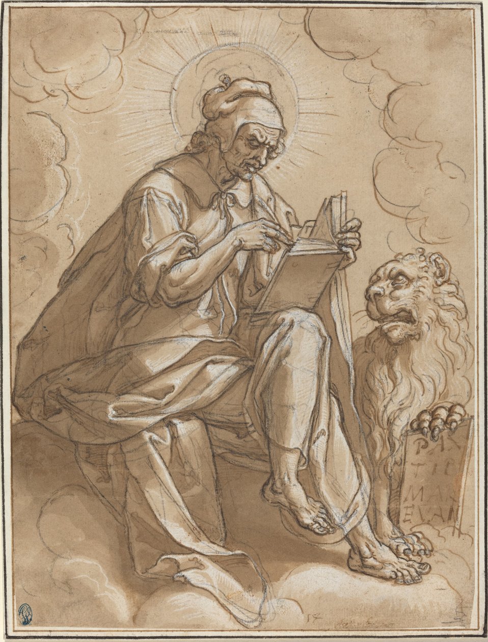 Sint Marcus de Evangelist door Peter Candid after Heinrich Aldegrever after Georg Pencz