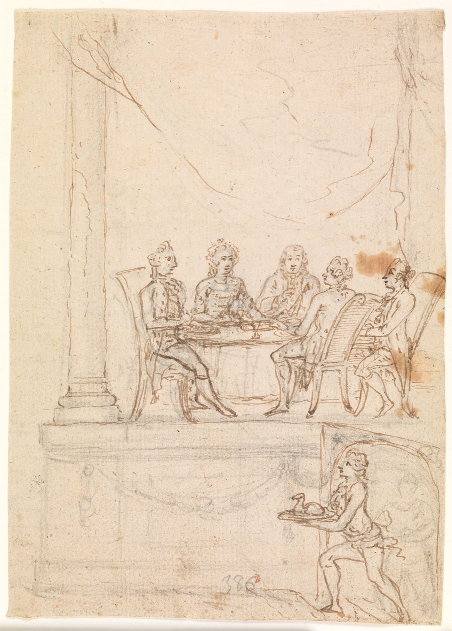 De koninklijke familie aan een tafel in Hirschholm Slot 29 september 1771 door Peter Cramer
