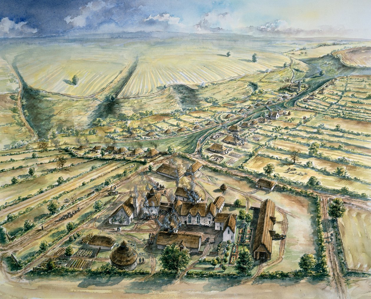 Wharram Percy middeleeuws dorp, laat 12e eeuw, ca. 1990-2010 door Peter Dunn
