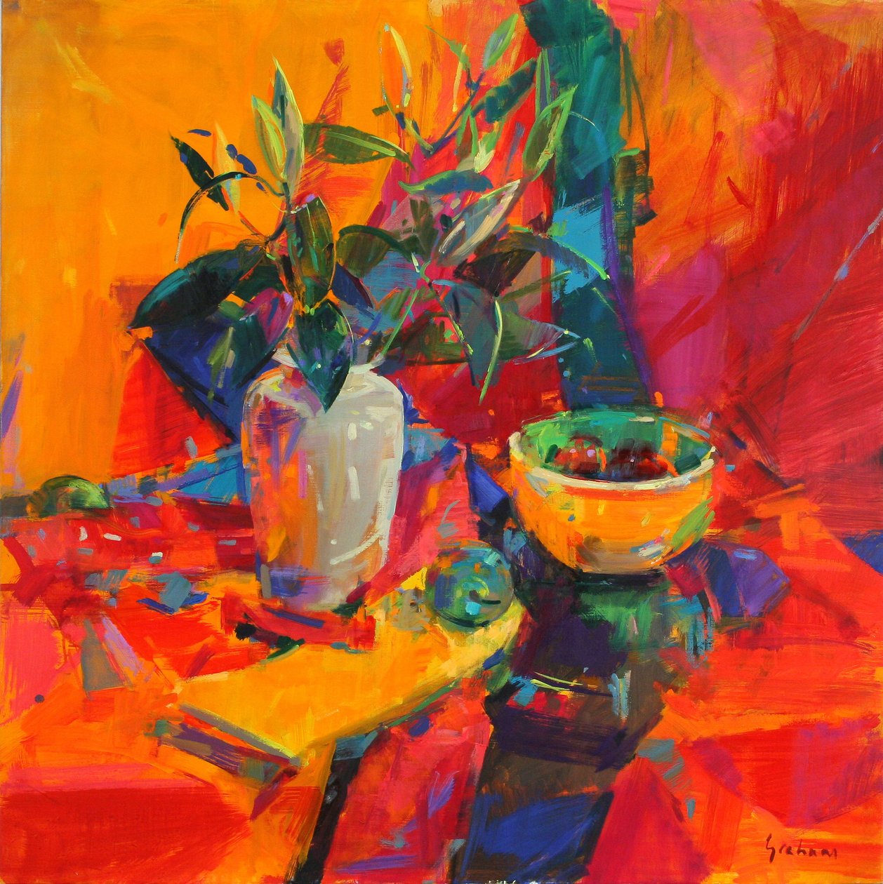 Lelies op een rode ondergrond, 2012 door Peter Graham (Contemporary)