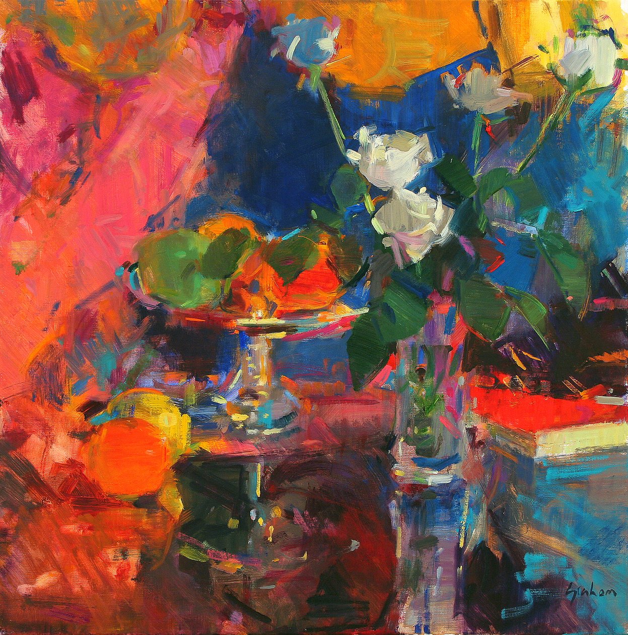 Stilleven met witte rozen door Peter Graham (Contemporary)