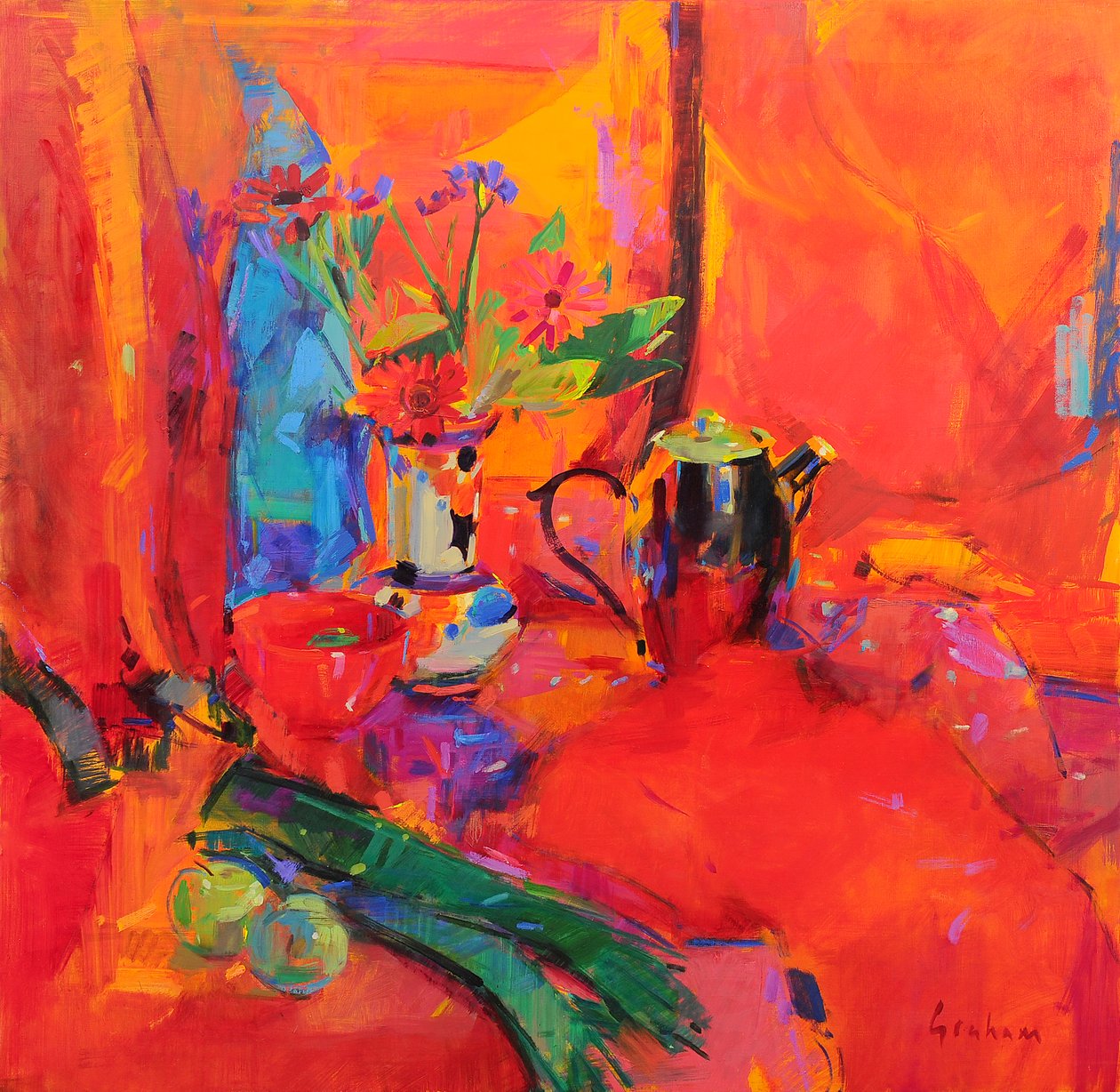 Rood stilleven, 2021 (olieverf op doek) door Peter Graham