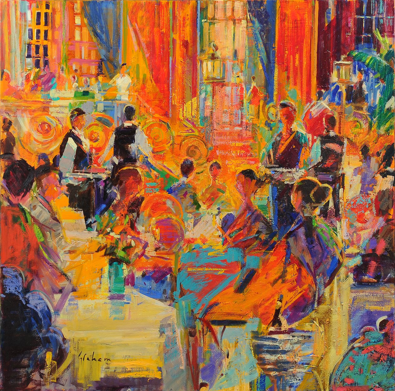 Het Waldorf, 2021 (olieverf op doek) door Peter Graham
