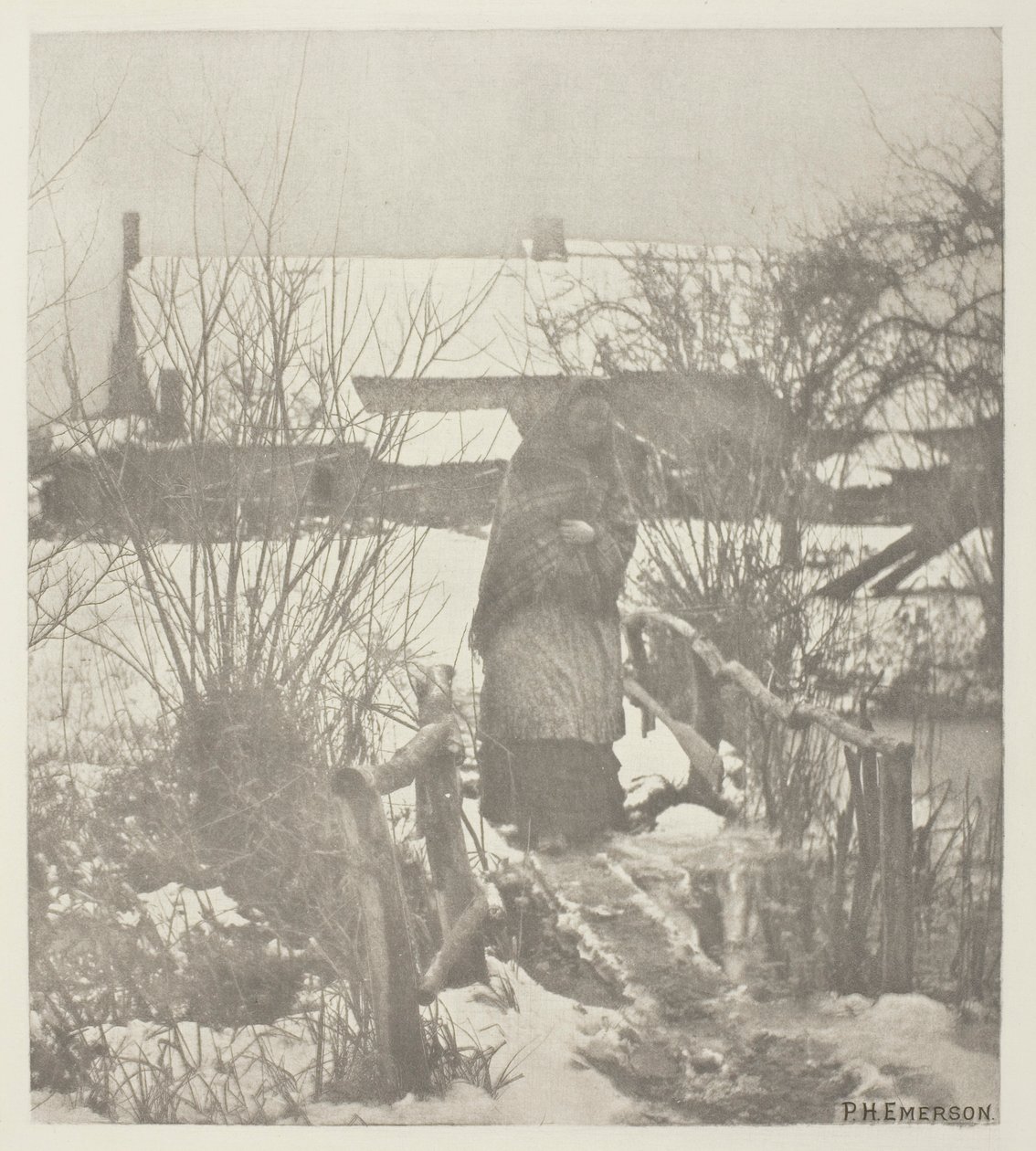 Een Glibberig Pad - Winterscène (Norfolk) door Peter Henry Emerson