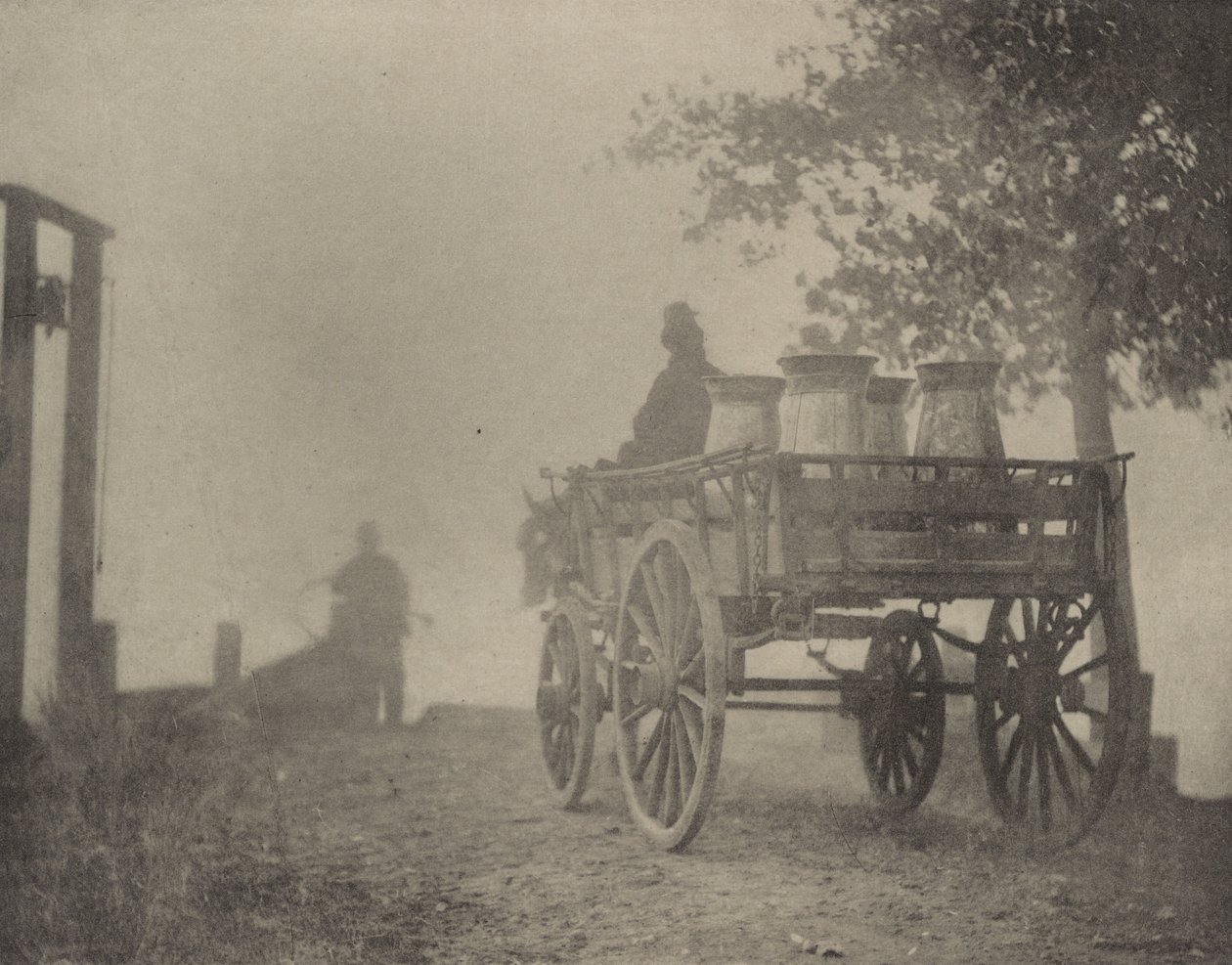 Bij de veerboot - een mistige ochtend,1890-1891, gedrukt 1893 (foto) door Peter Henry Emerson