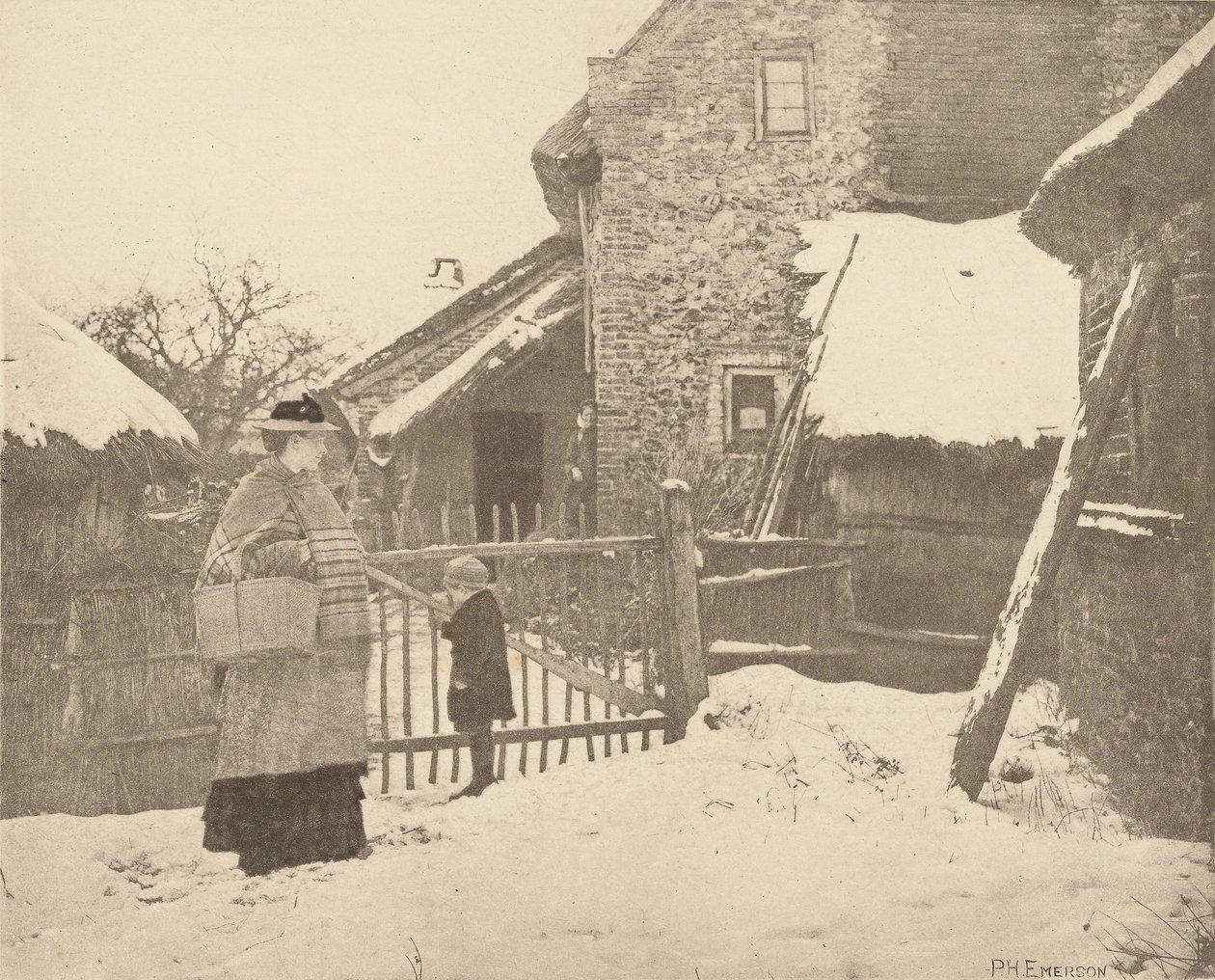 Naar de markt gaan - een winters tafereel door Peter Henry Emerson