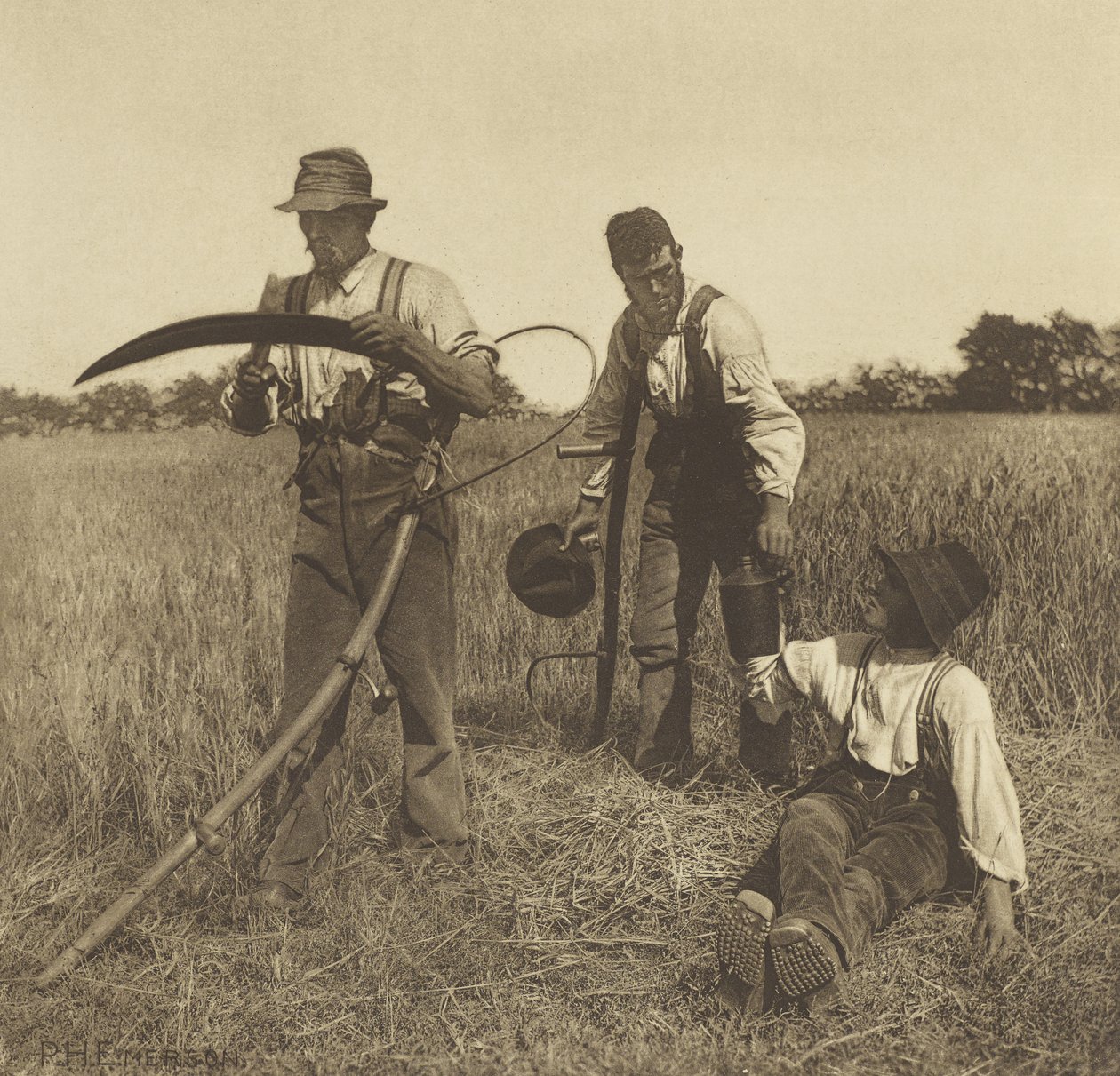 In de gerstoogst, Suffolk door Peter Henry Emerson