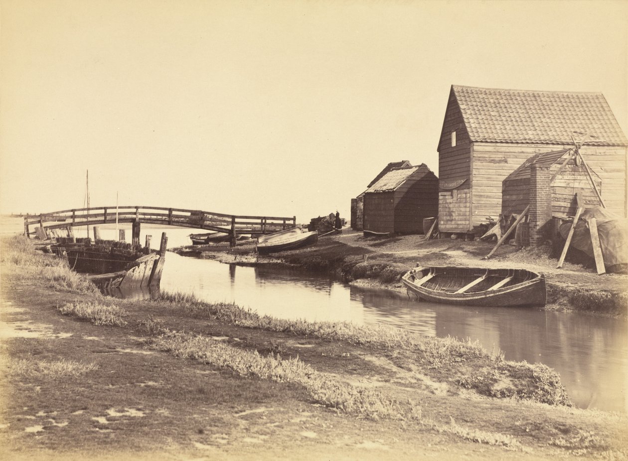 Getijdenkreek en oude pakhuizen ten zuiden van Southwold, Suffolk door Peter Henry Emerson