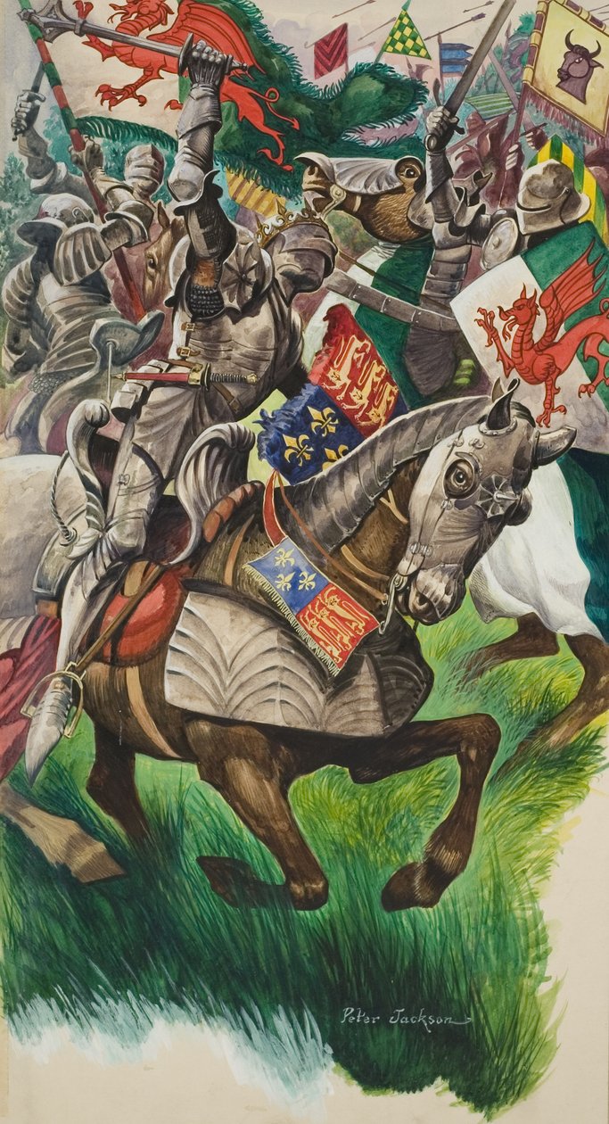 Koning Richard (1452-85) en Henry Tudor (1457-1509) op het slagveld bij Market Bosworth in 1485 (gouache op papier) door Peter Jackson
