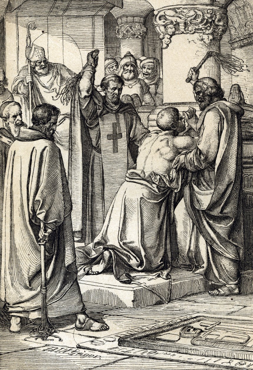 Koning Hendrik II van Engeland (1133-1189) betrokken bij de moord op Thomas Becket doet boete bij het graf van de aartsbisschop door Peter Johann Nepomuck Geiger