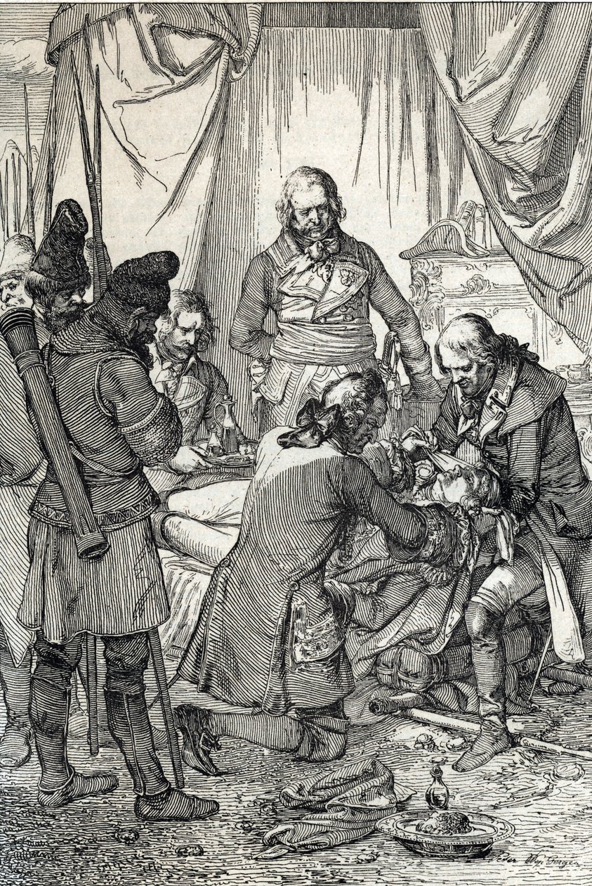 Kosciuszko-opstand: Poolse held Tadeusz Kosciuszko gewond in de Slag bij Maciejowice tegen de Russen door Peter Johann Nepomuck Geiger