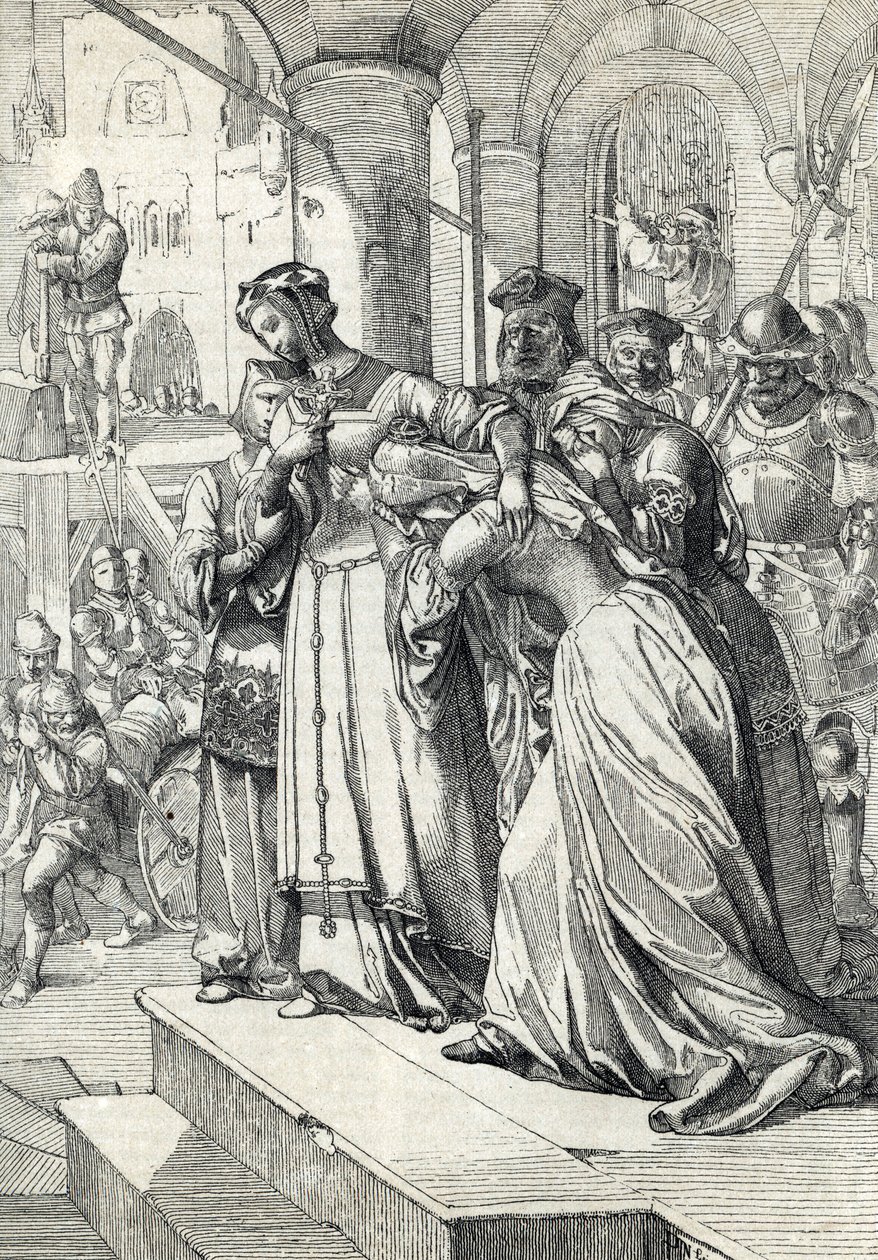 De executie van Lady Jane Grey (1537-1554) Veertekening uit Anton Ziegler