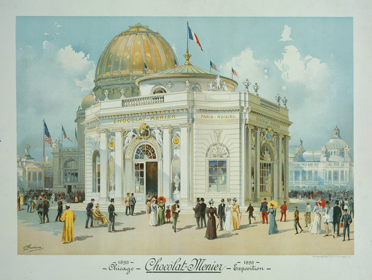 Chocolade-Menier Paviljoen, Wereldtentoonstelling Columbia, Chicago, Illinois, Perspectief door Peter Joseph Weber