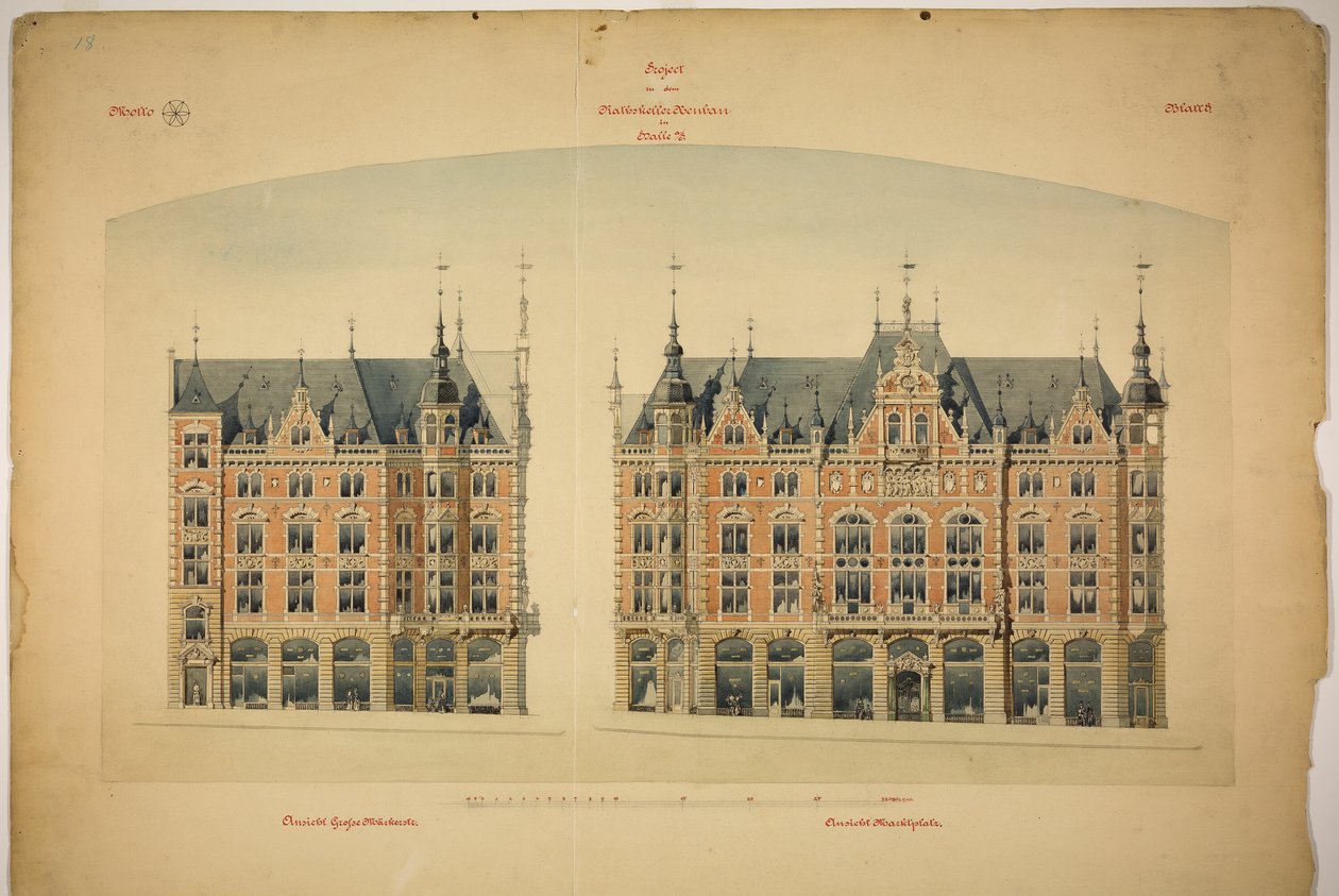 Rathskeller Neubau, Halle (Saale), Saksen-Anhalt, Duitsland, Elevaties door Peter Joseph Weber