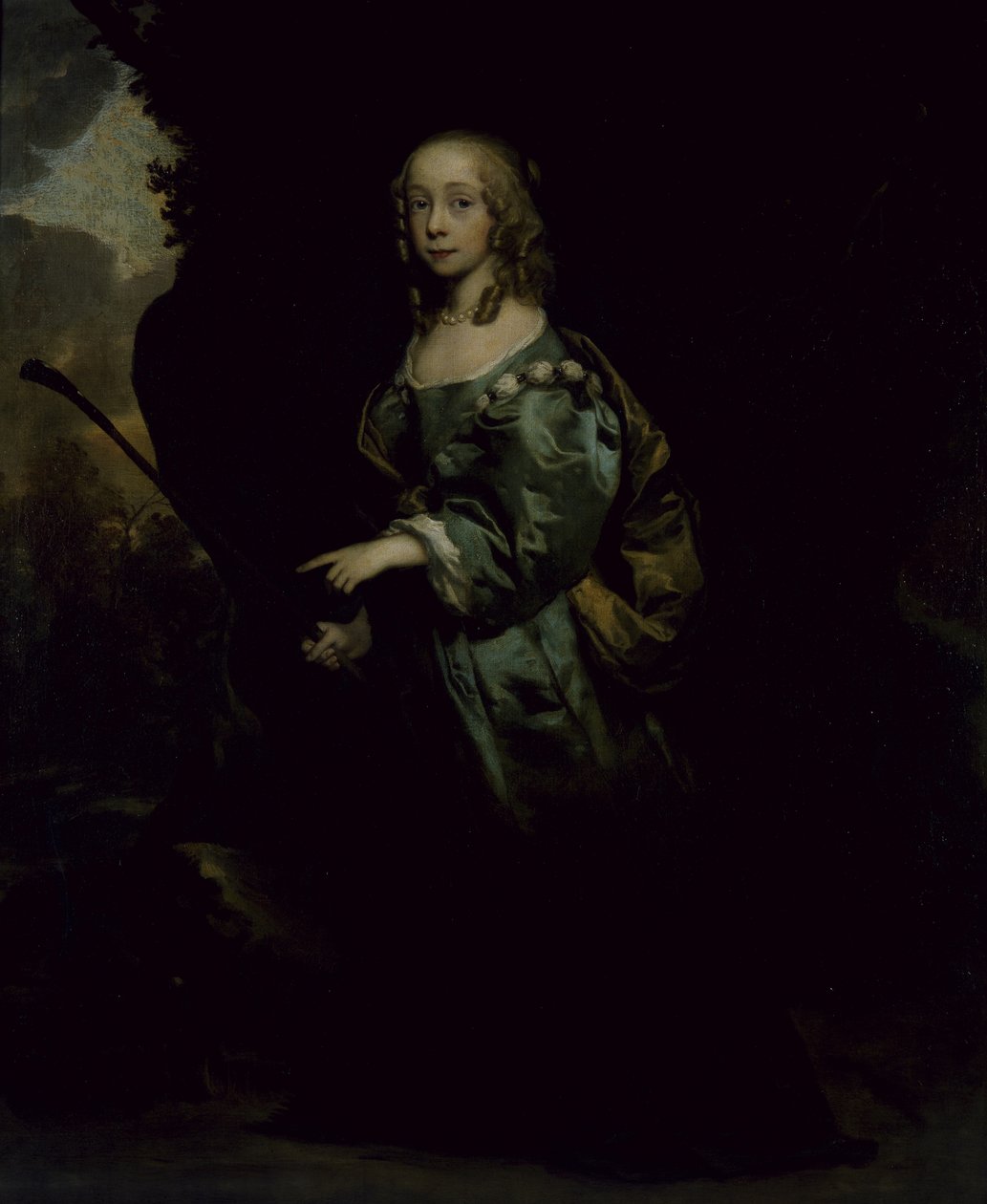 Portret van een jong meisje in groen door Peter Lely