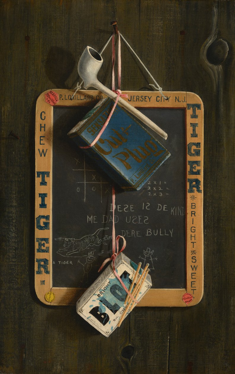 Lei, pijp, tabak en doosje lucifers, ca.1890-1900 (olieverf op doek) door Peter McCallion