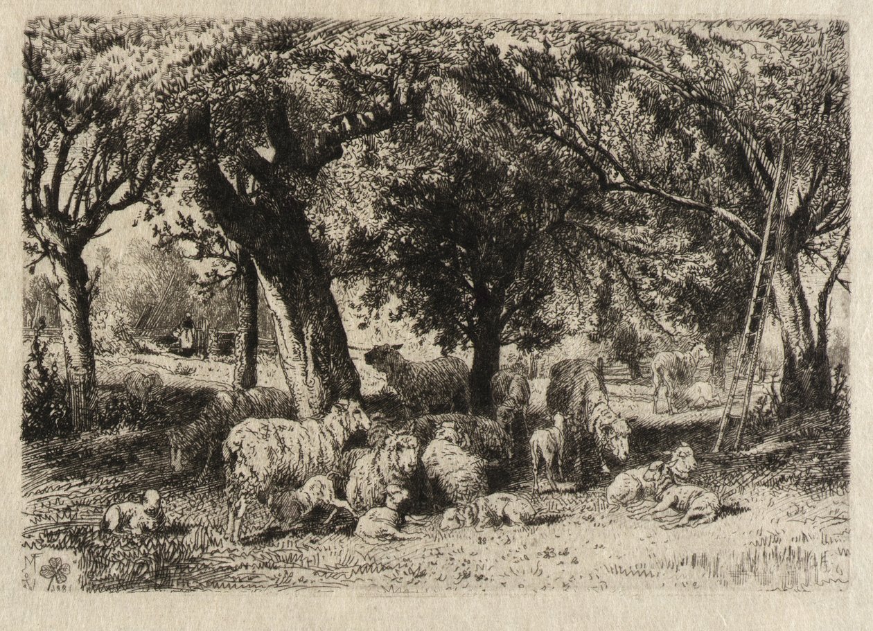 (Schapen in een boomgaard) door Peter Moran