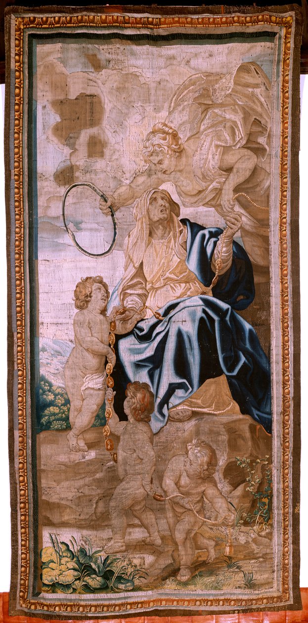 Vlaamse wandtapijt. Serie De Triomf van de Eucharistie. De opvolging van de pausen. Achttiende wandtapijt in de serie. Model Peter Paul Rubens. 1626-1628. Fabrikant Jan II Raes, Hans Vervoert, Brussel. door Peter Paul (after) Rubens