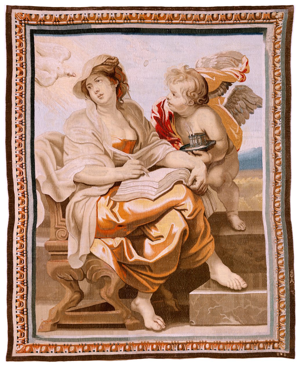 Vlaams wandtapijt. Serie De Triomf van de Eucharistie. Wijsheid wordt geïnspireerd door de Heilige Geest. Negentiende wandtapijt in de serie. Model Peter Paul Rubens. 1626-1628. Manufacture Jacob II Geubels, Brussel. door Peter Paul (after) Rubens