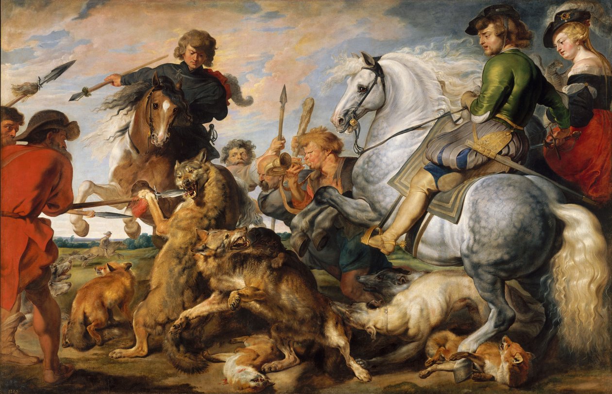Wolf- en vossenjacht, ca. 1616 door Peter Paul (and studio) Rubens