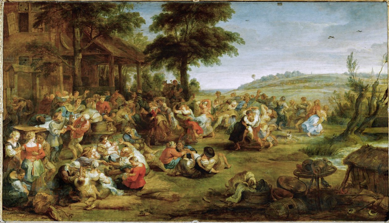 Een kerkfeest of Weding in een dorp, ca.1635-38 (olieverf op hout) door Peter Paul Rubens
