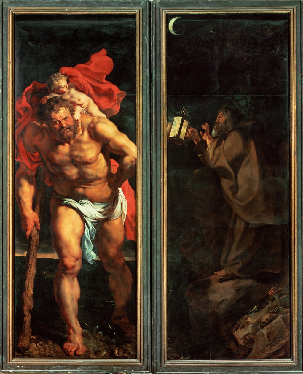 Altaar: Kruisafneming, gesloten, linkerzijde: Sint Christoffel (schilderij op doek) door Peter Paul Rubens