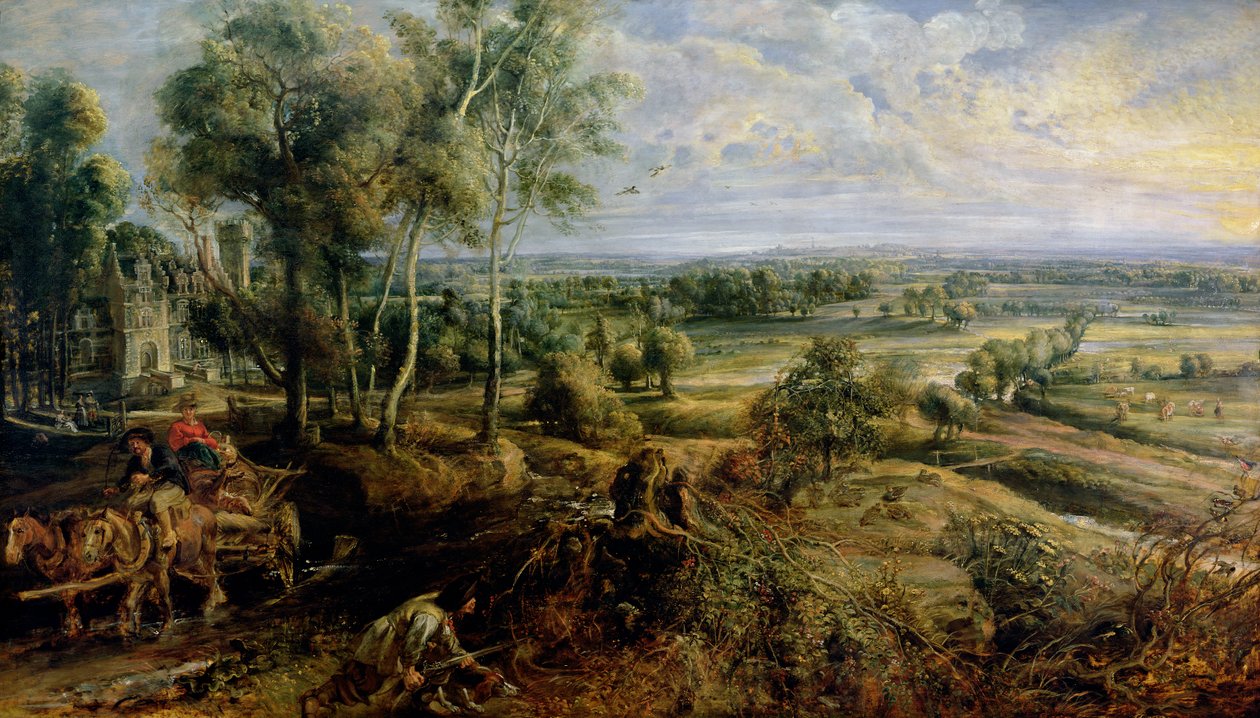 Een herfstlandschap met uitzicht op Het Steen in de vroege ochtend, c.1636 door Peter Paul Rubens