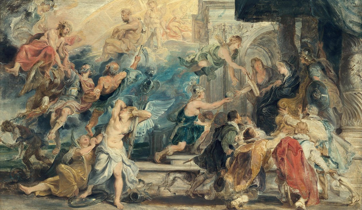 De apotheose van Hendrik IV en de proclamatie van het regentschap van Maria de’ Medici (schets voor de Medici-cyclus) door Peter Paul Rubens