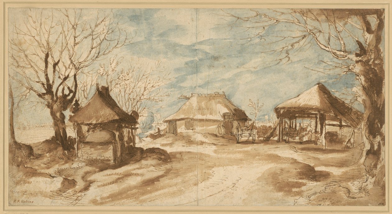 Boerderij met drie hooischuren door Peter Paul Rubens