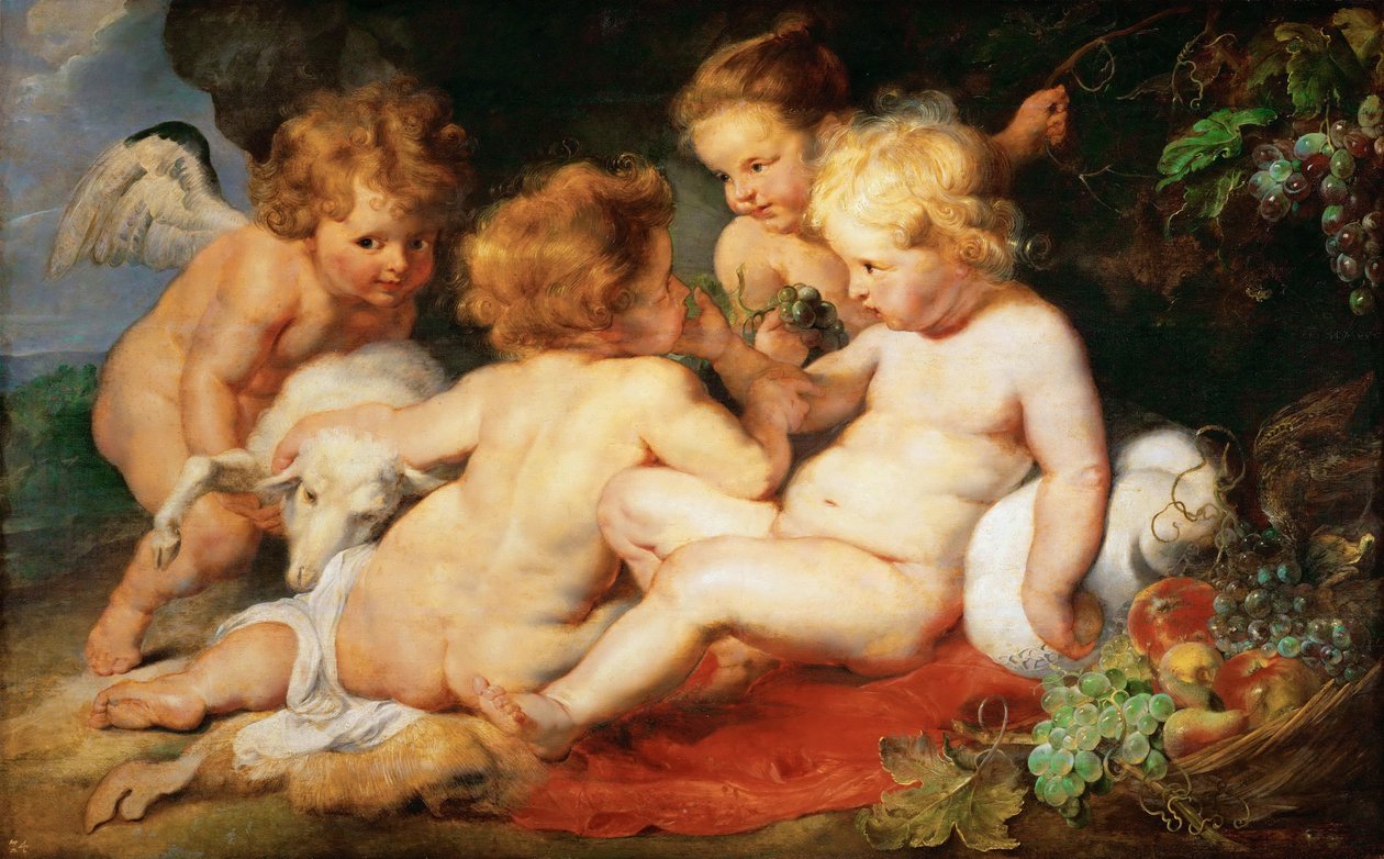 Christus en Johannes de Doper als kinderen met twee engelen door Peter Paul Rubens